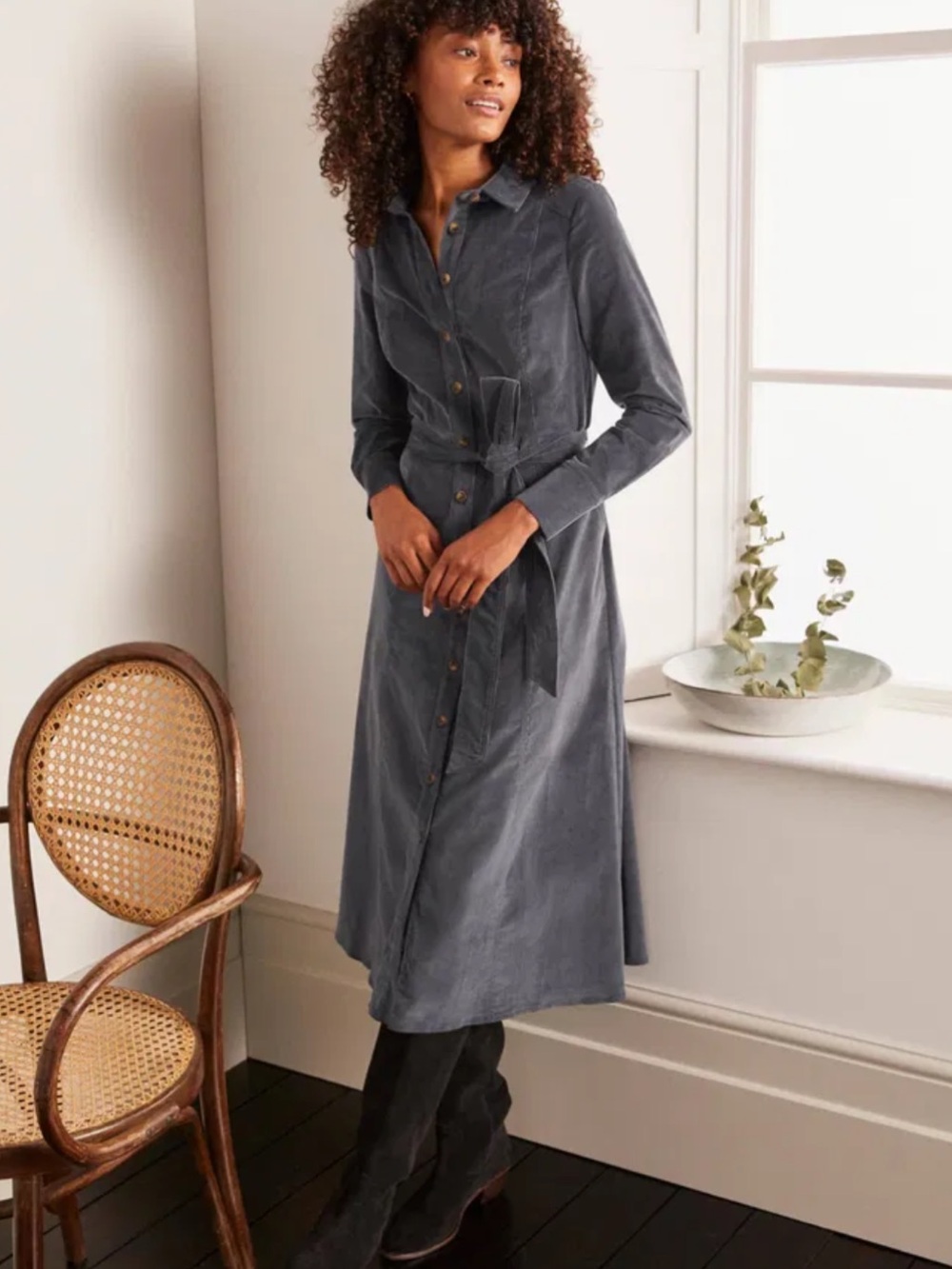 NEW BODEN Judith Cord Shirt Dress with Pockets Gray Sz 10 NWT
